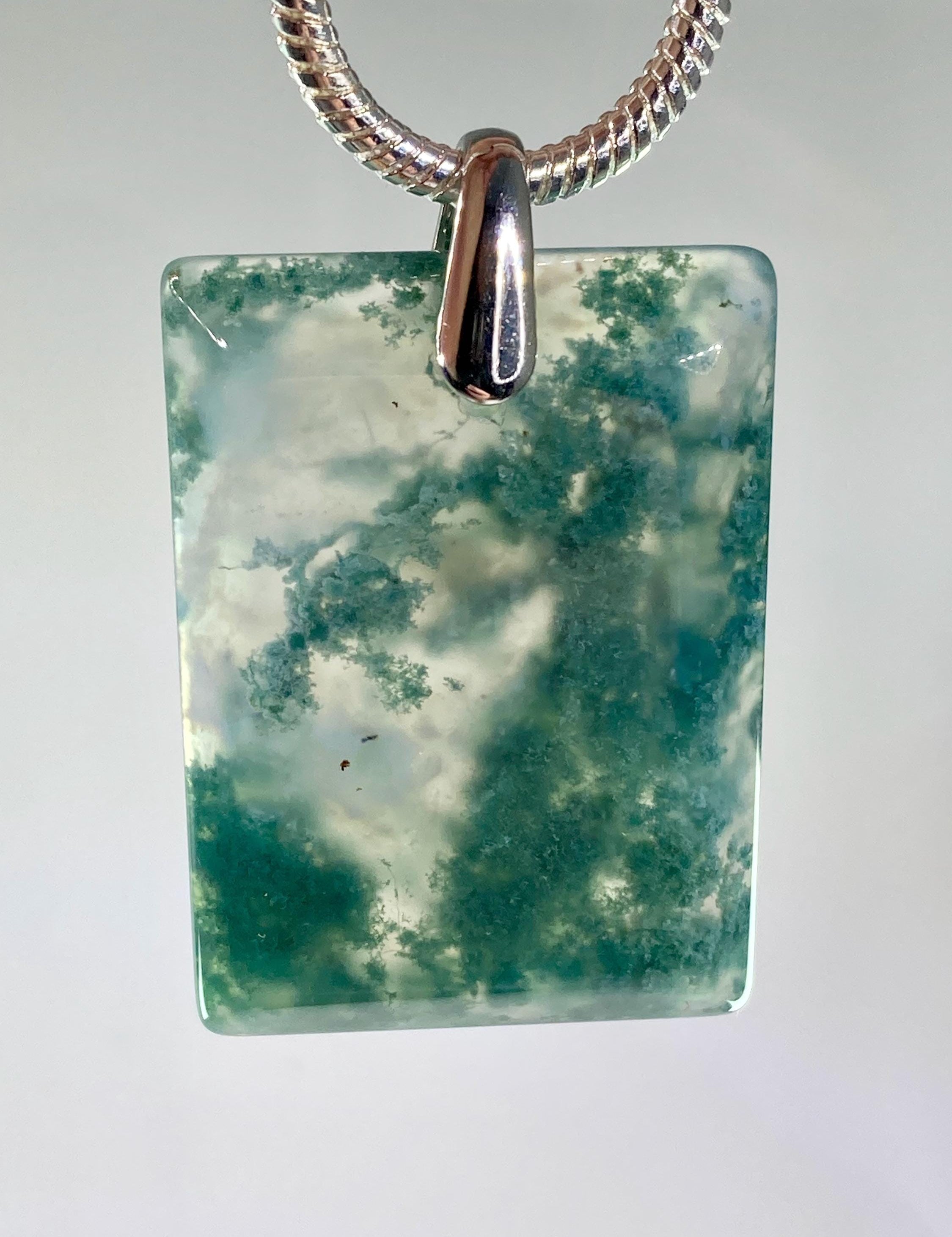 Moss Agate Silver Rectangular Pendant