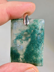 Moss Agate Silver Rectangular Pendant
