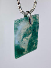 Moss Agate Silver Rectangular Pendant