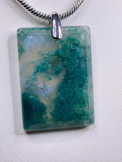 Moss Agate Silver Rectangular Pendant