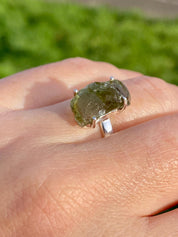 Grade AAA - Natural MOLDAVITE and Sterling Silver Ring.