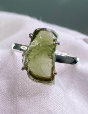 Grade AAA - Natural MOLDAVITE and Sterling Silver Ring.