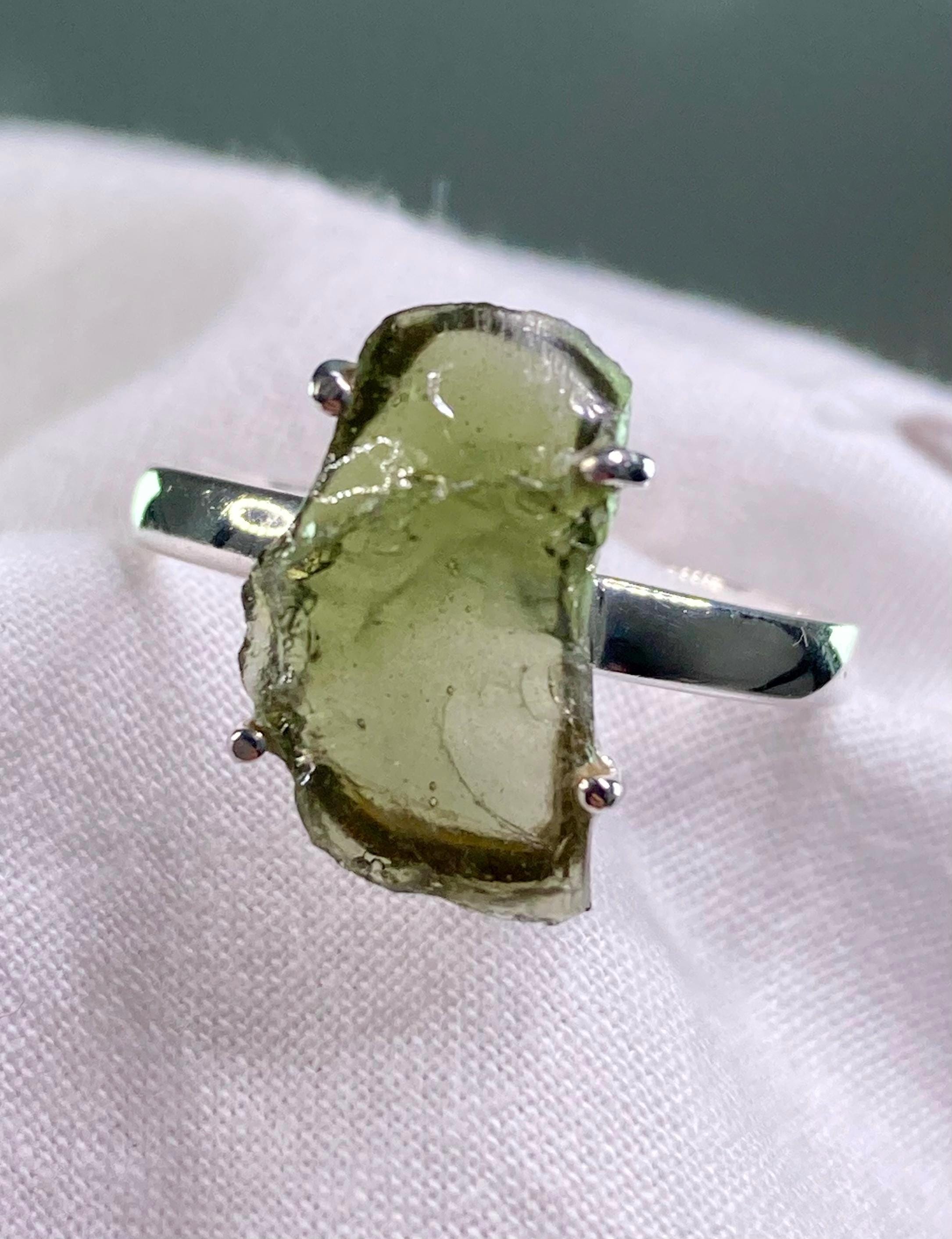 Grade AAA - Natural MOLDAVITE and Sterling Silver Ring.