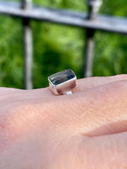Grade AAA - Fine Cut Natural Faceted MOLDAVITE and Sterling Silver Ring.