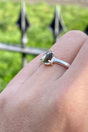 Grade AAA - Fine Cut Natural Faceted MOLDAVITE and Sterling Silver Ring.