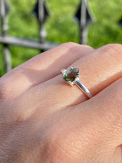 Grade AAA - Fine Cut Natural Faceted MOLDAVITE and Sterling Silver Ring.