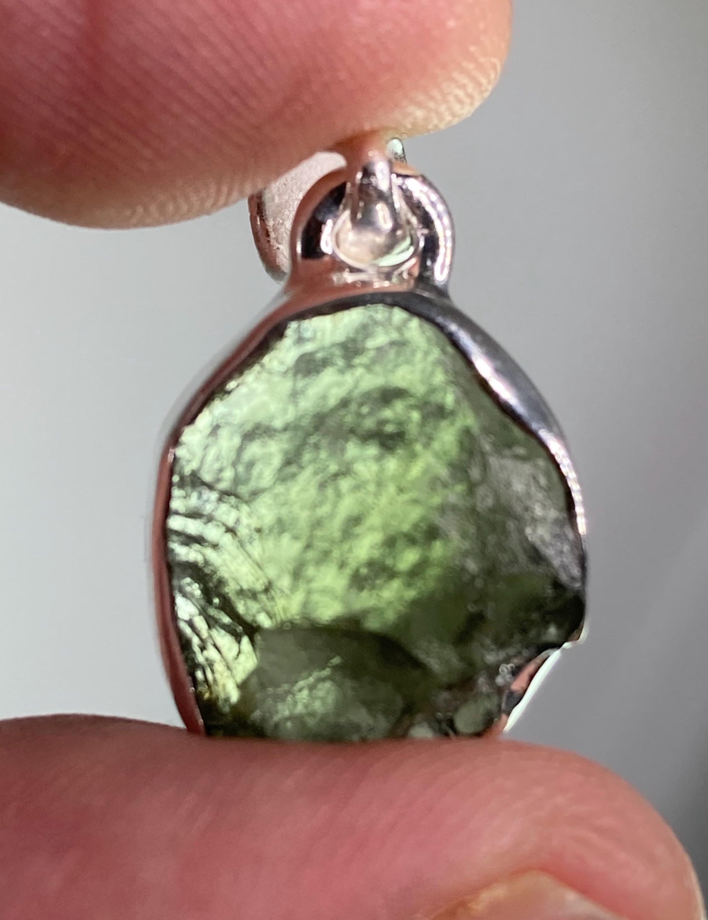 Natural MOLDAVITE and Sterling Silver Pendant
