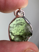 Natural MOLDAVITE and Sterling Silver Pendant