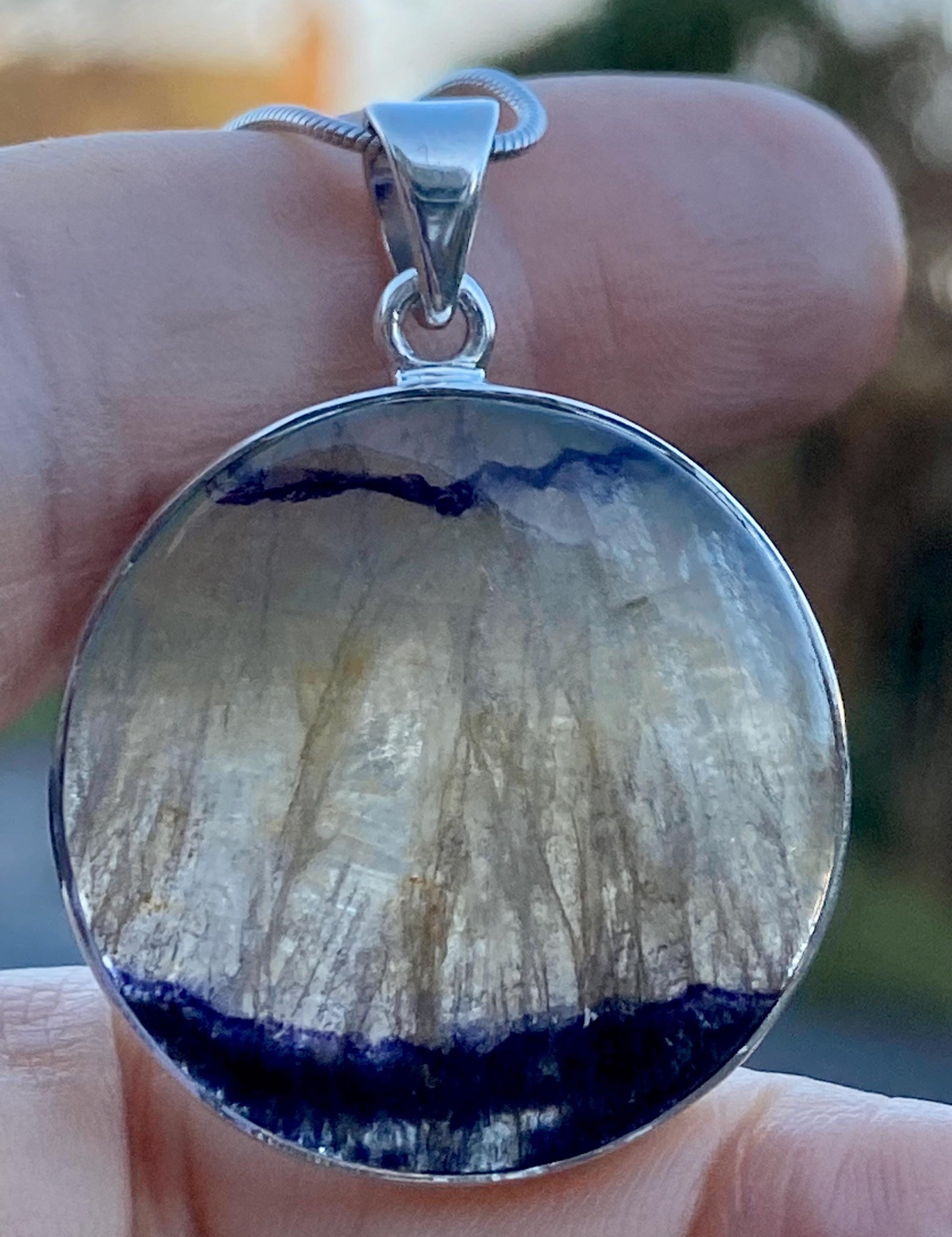 Blue John Silver Pendant - Extremely Rare