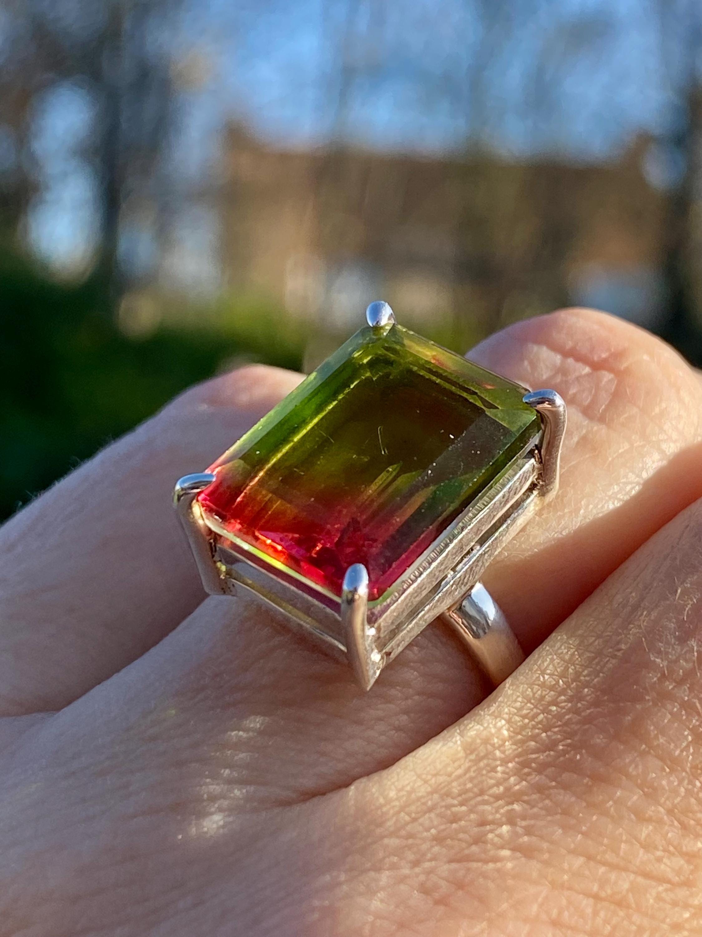 Watermelon Tourmaline Silver Ring