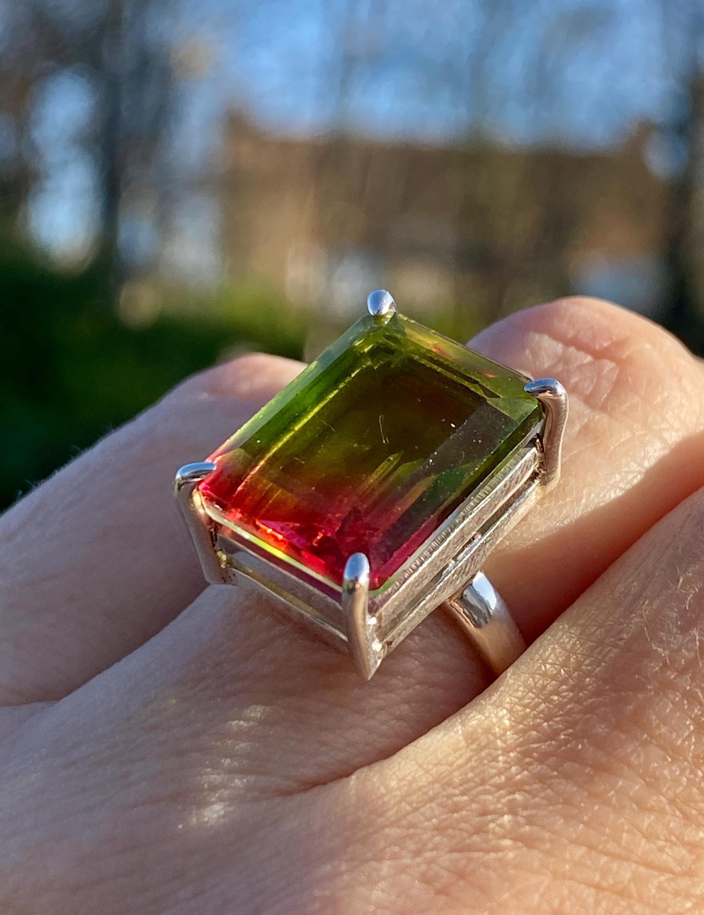 Watermelon Tourmaline Silver Ring