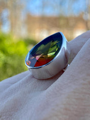 Watermelon Tourmaline Silver Teardrop Ring