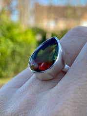 Watermelon Tourmaline Silver Teardrop Ring