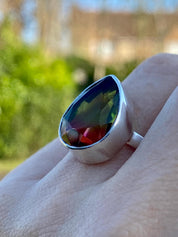Watermelon Tourmaline Silver Teardrop Ring