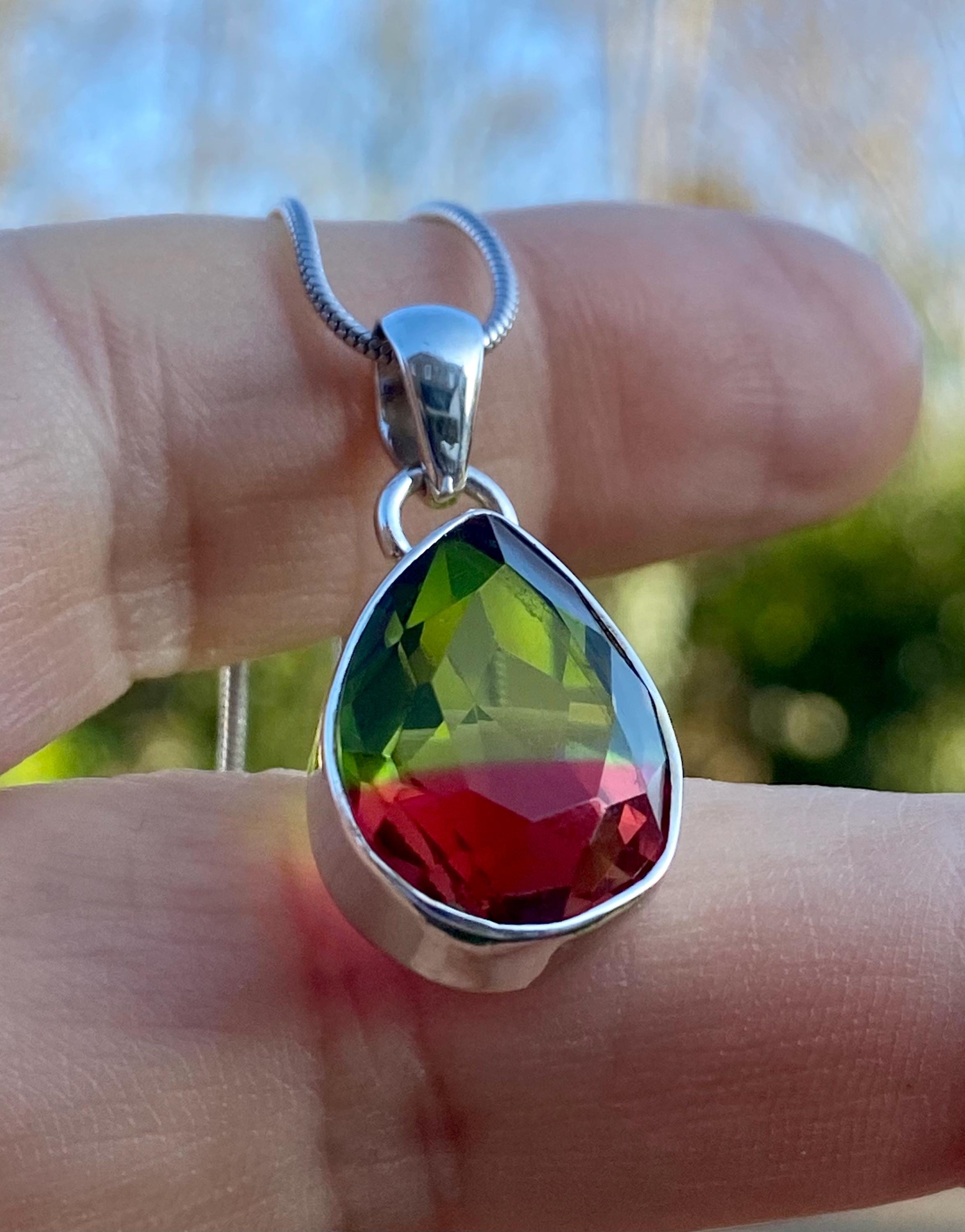 Watermelon Tourmaline 925 Silver Pendant Necklace