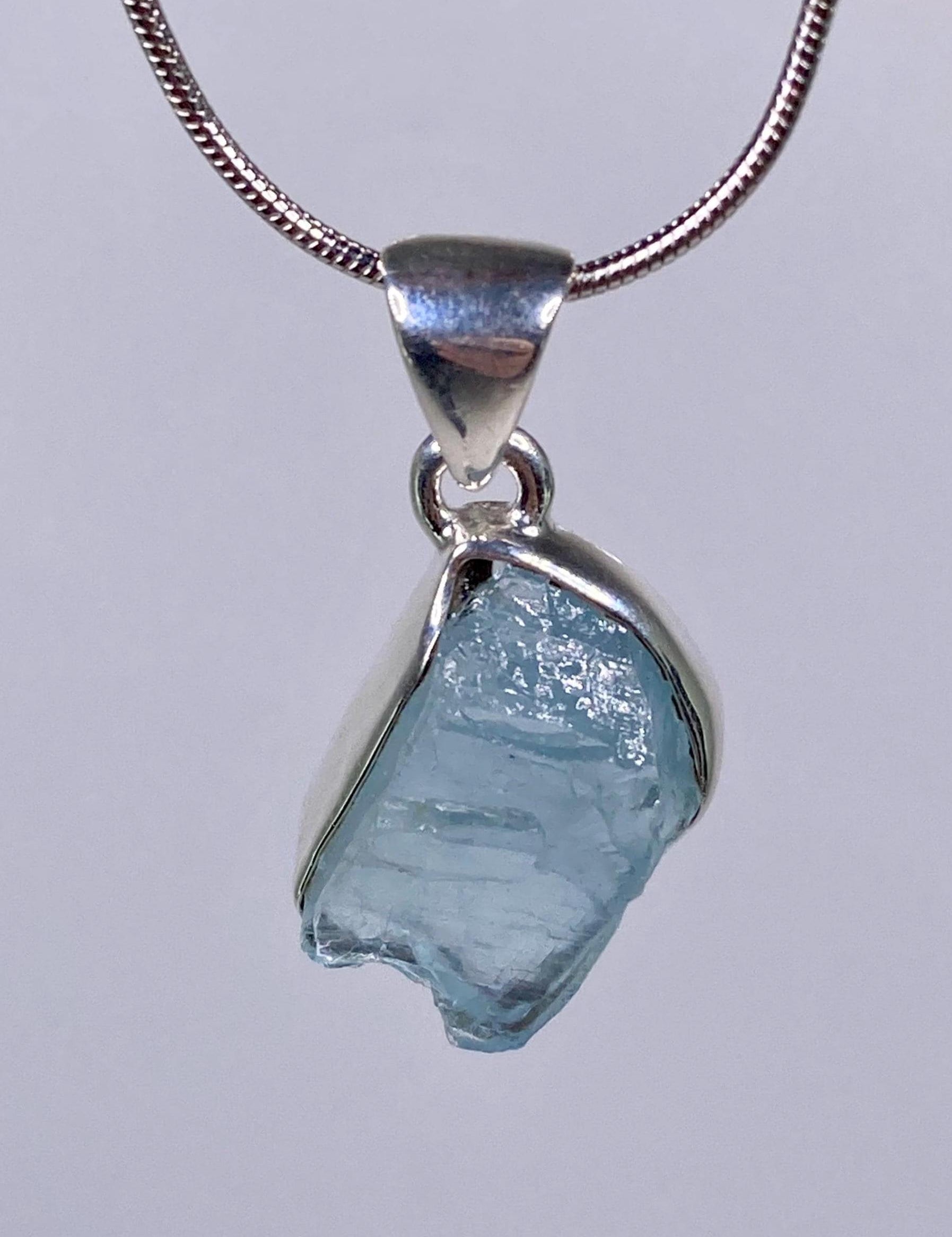 High Quality Aquamarine and Silver Pendant