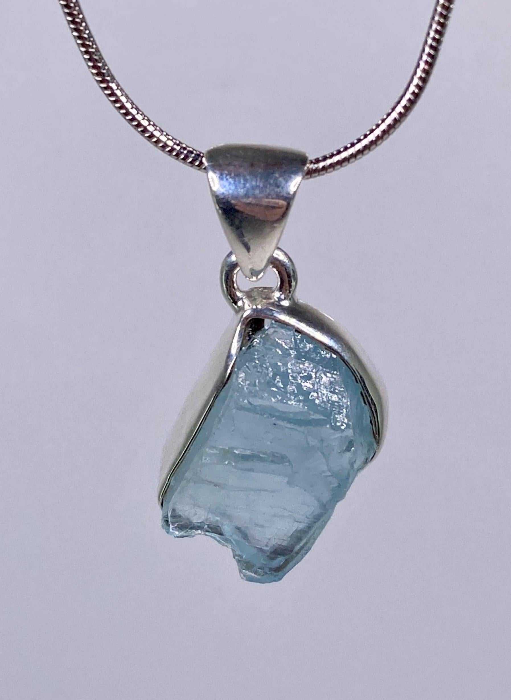 High Quality Aquamarine and Silver Pendant