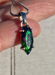 Natural Black Ethiopian Chalama Opal and Silver Pendant