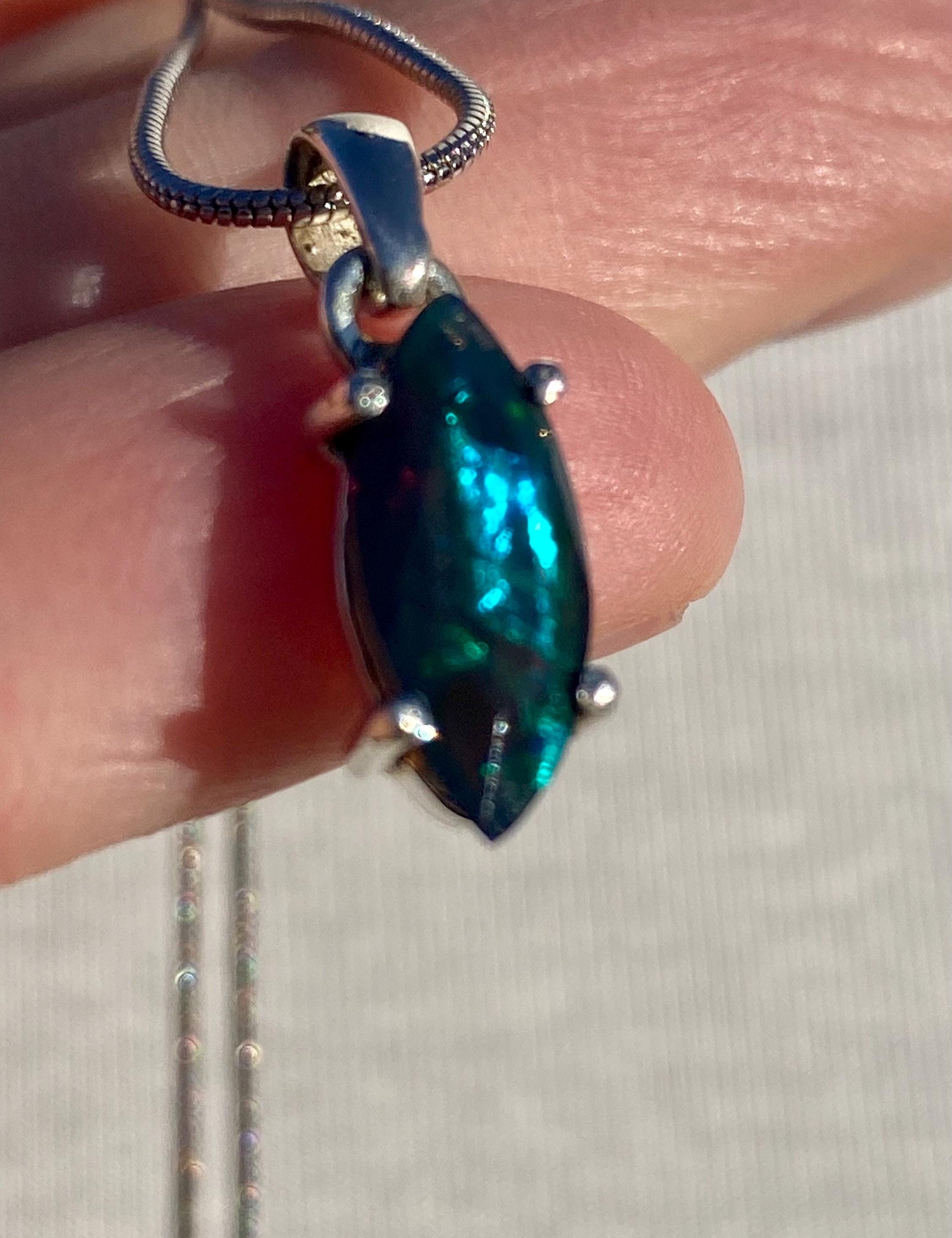 Natural Black Ethiopian Chalama Opal and Silver Pendant