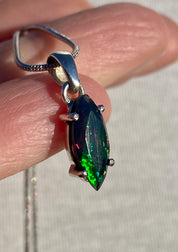 Natural Black Ethiopian Chalama Opal and Silver Pendant