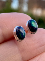 Oval Cut Black Opal Sterling Silver Stud Earrings