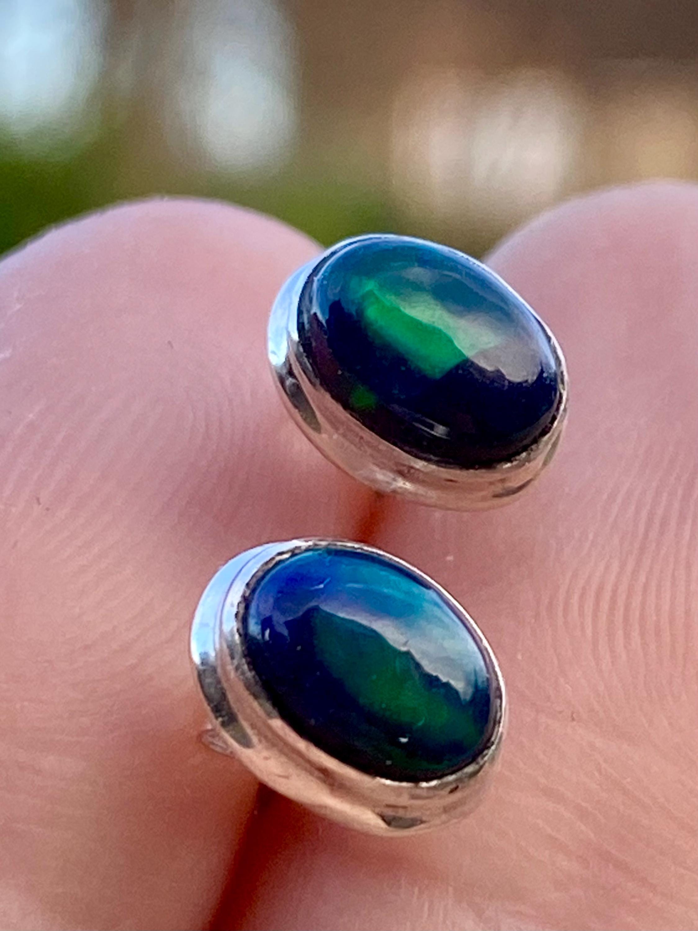 Oval Cut Black Opal Sterling Silver Stud Earrings