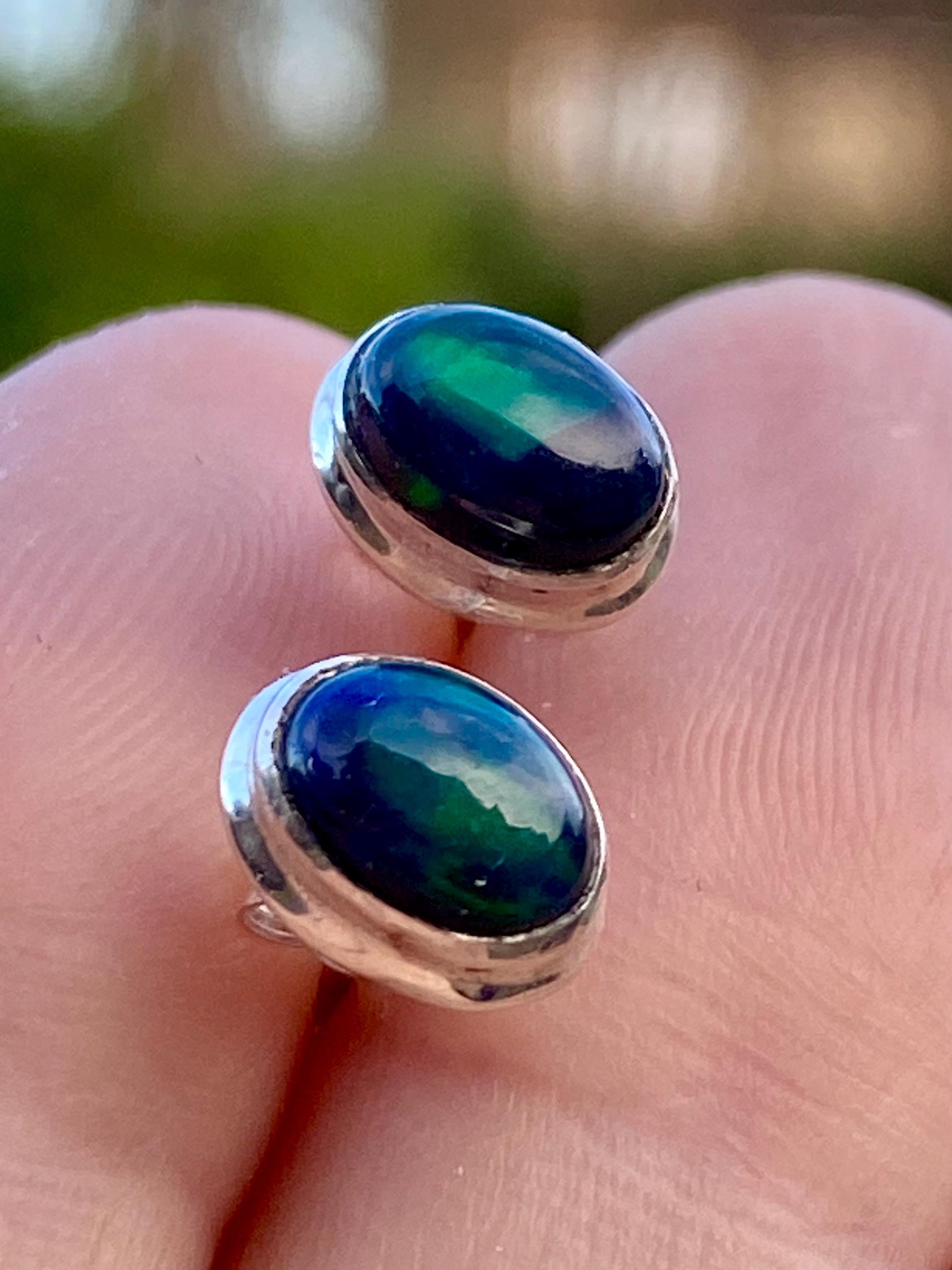 Oval Cut Black Opal Sterling Silver Stud Earrings