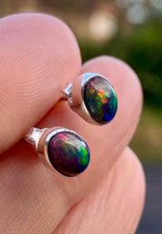 Natural Black Opal and Silver Earrings