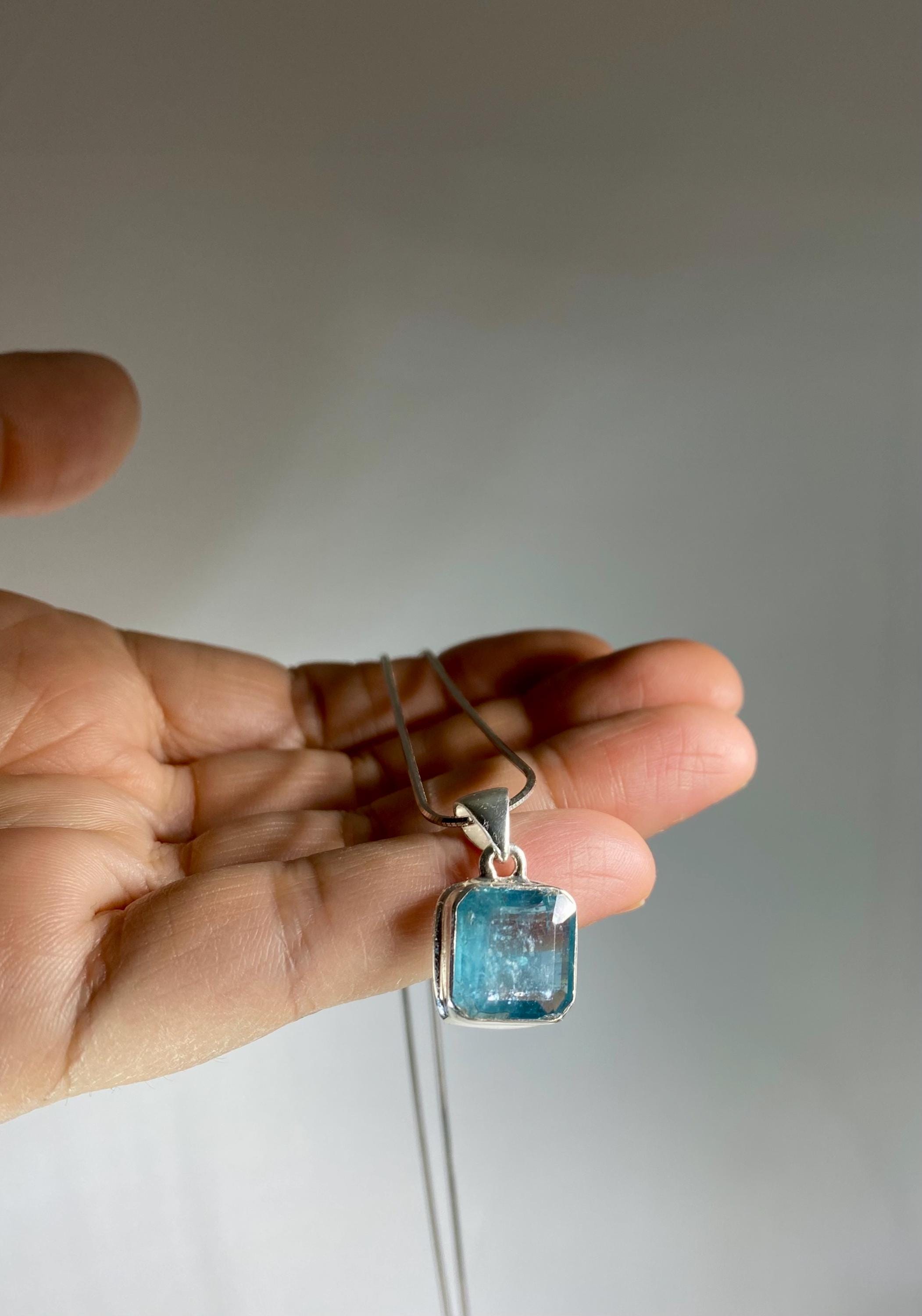 Aqua Kyanite and Silver Pendant