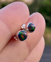 Natural Black Opal and Silver Earrings