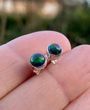 Natural Black Opal and Silver Earrings