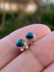 Natural Black Opal and Silver Earrings