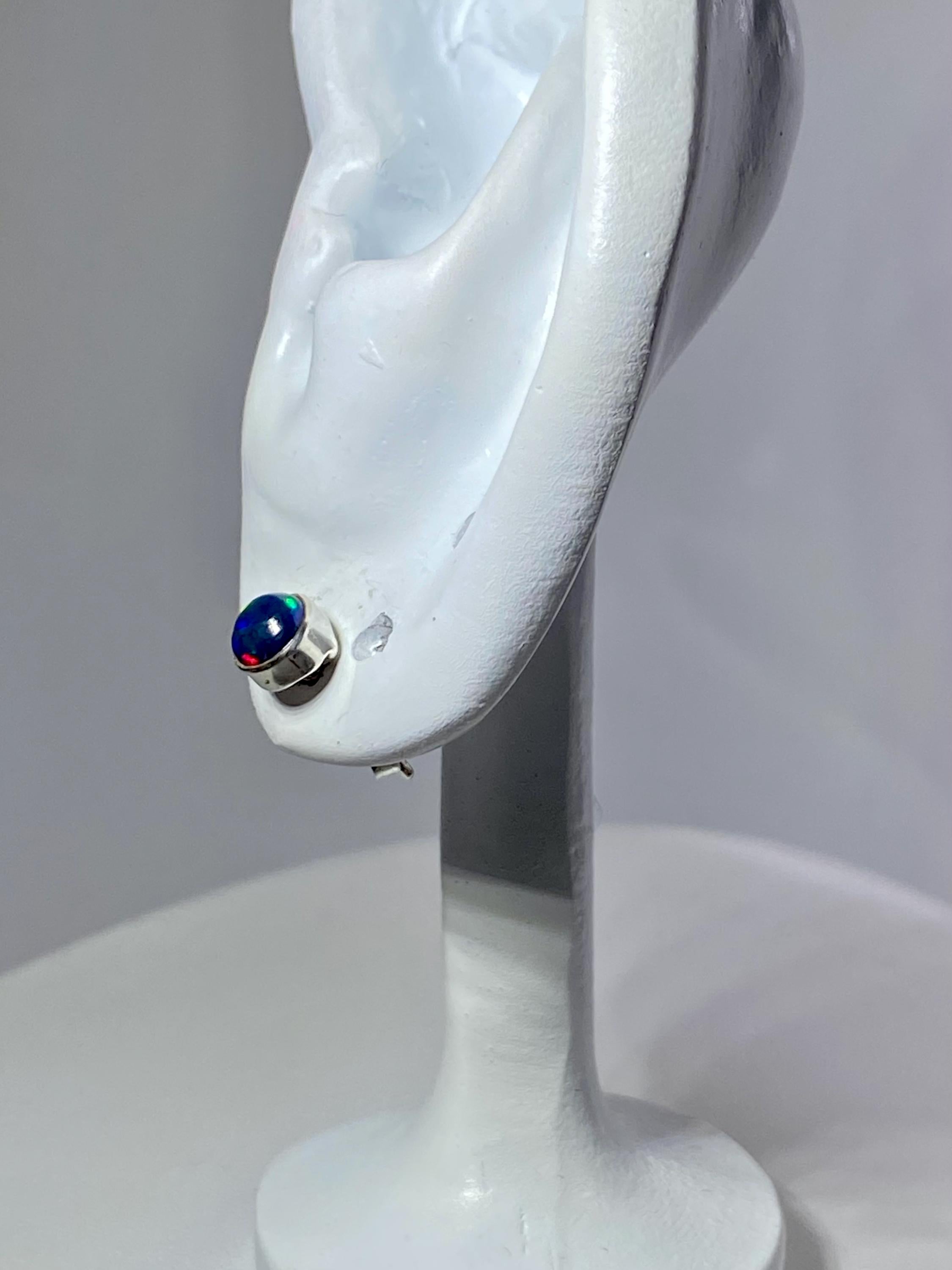 Natural Black Opal and Silver Earrings