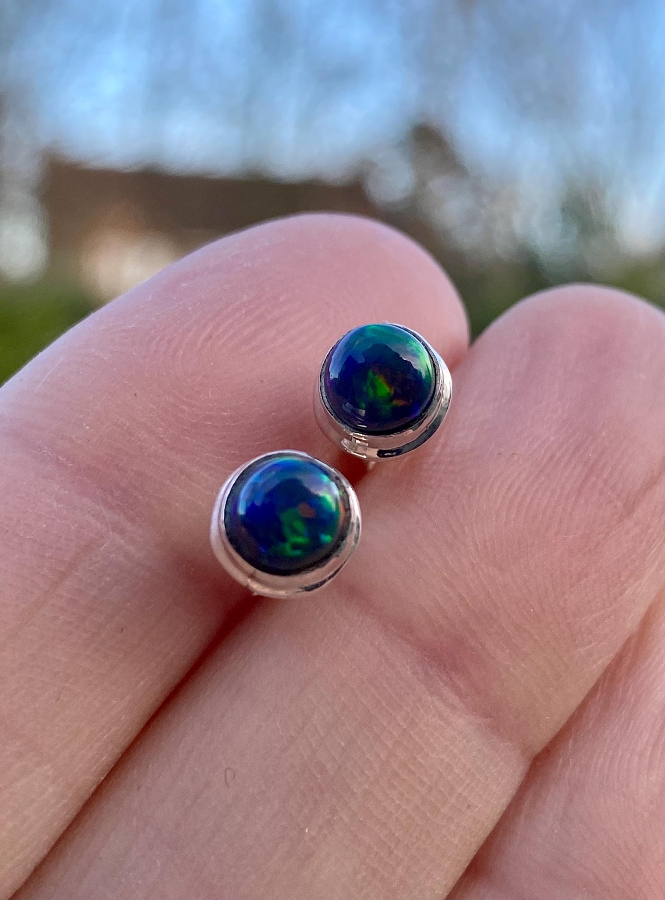 Round Cut Black Opal Sterling Silver Stud Earrings