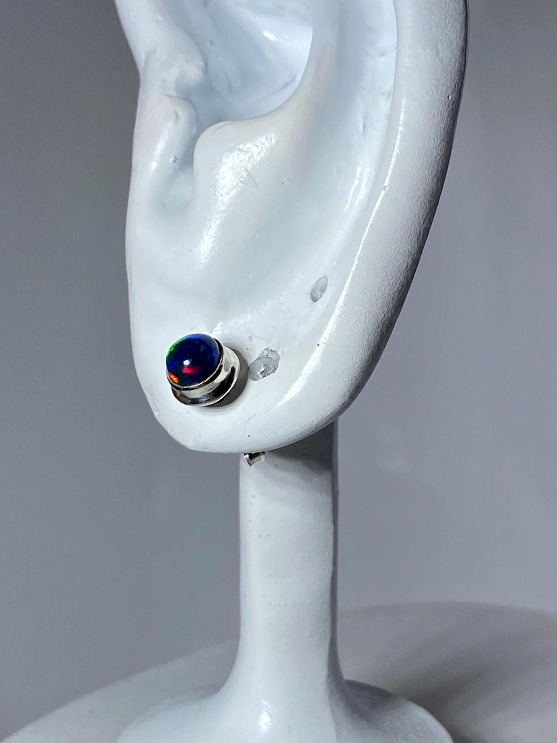 Round Cut Black Opal Sterling Silver Stud Earrings