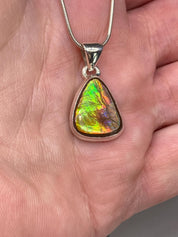 High Quality Ammolite and Silver Pendant