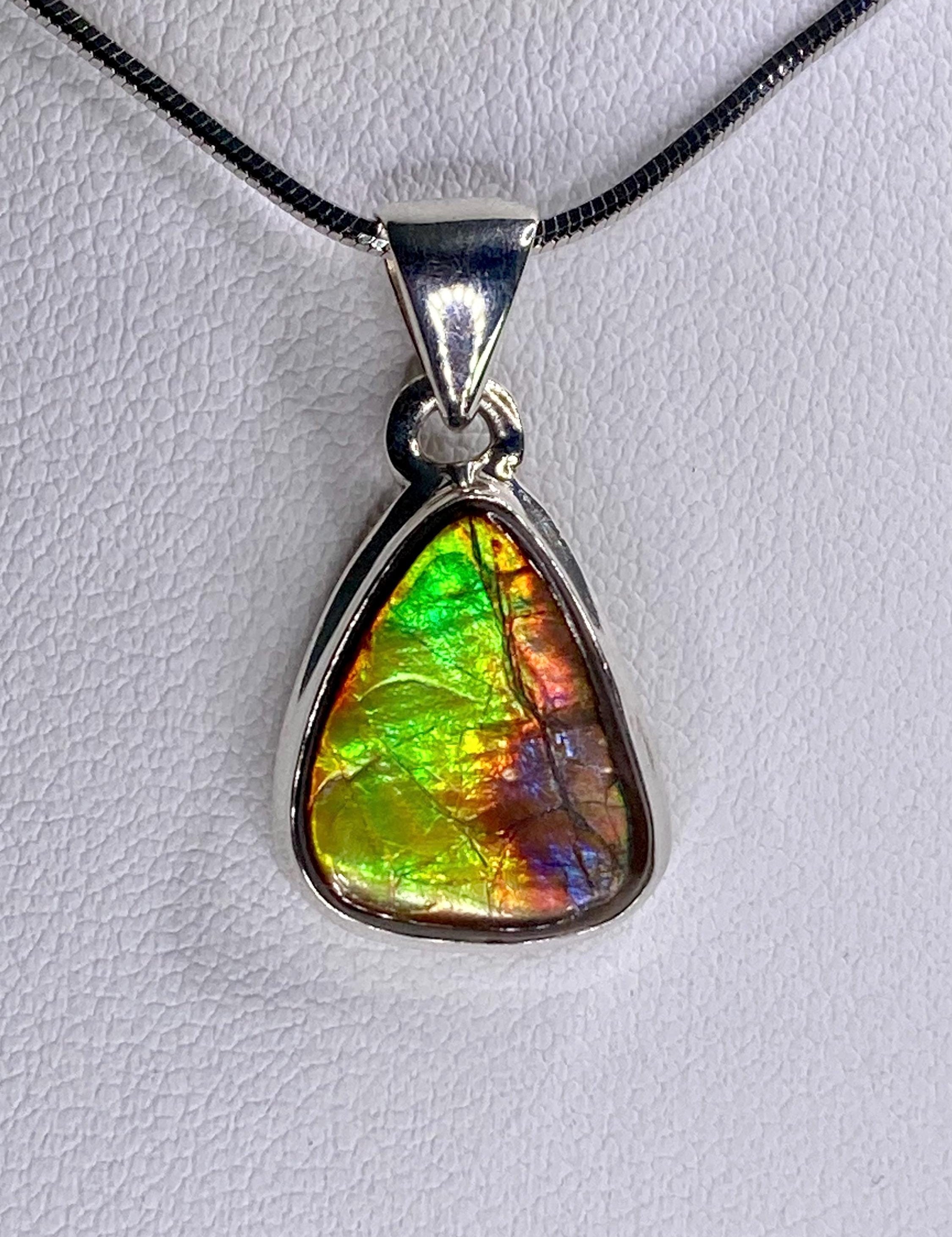 High Quality Ammolite and Silver Pendant