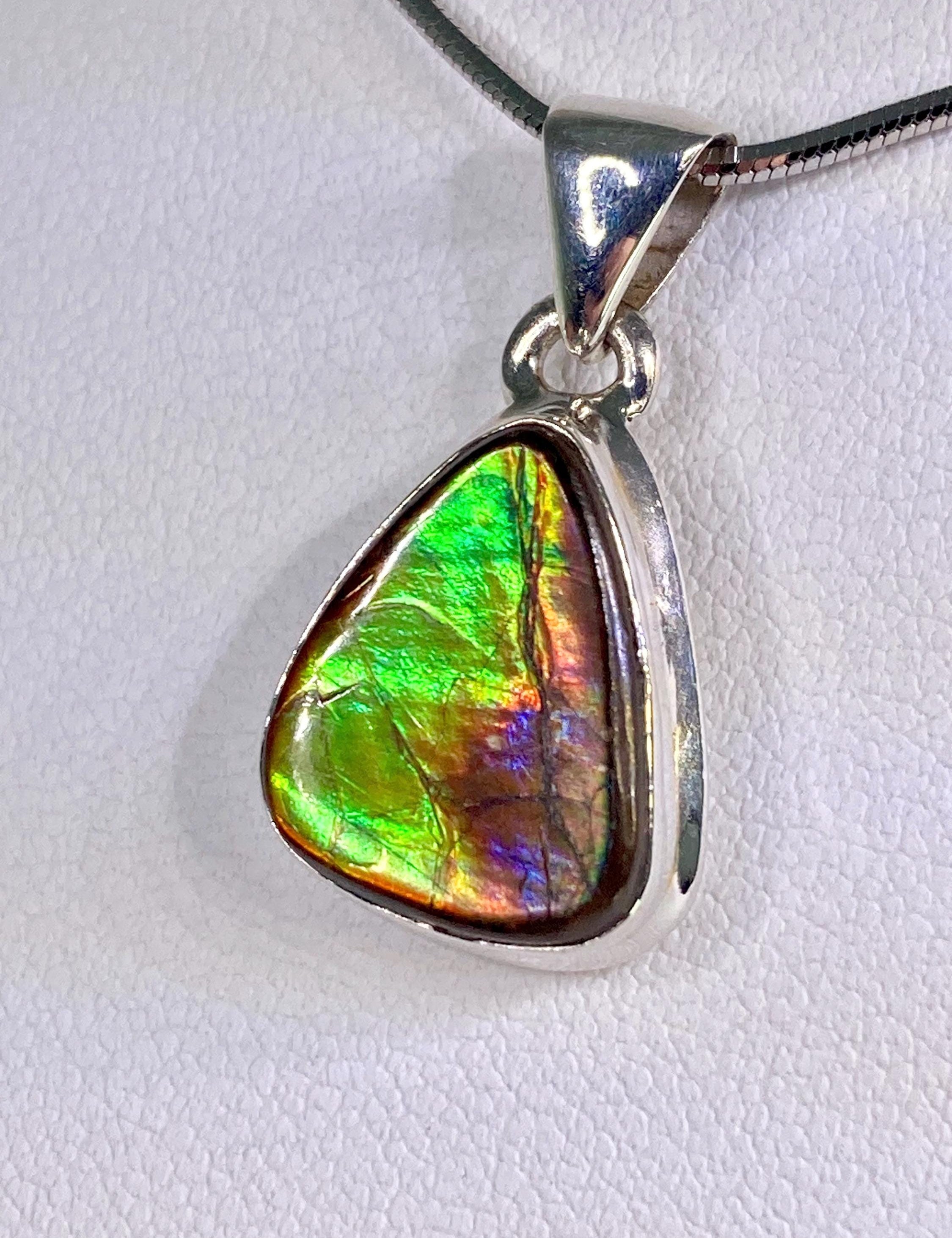 High Quality Ammolite and Silver Pendant