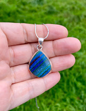 Rainbow Calsilica Sterling Silver Pendant: Teardrop Volcanic Rhyolite