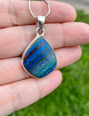 Rainbow Calsilica Sterling Silver Pendant: Teardrop Volcanic Rhyolite