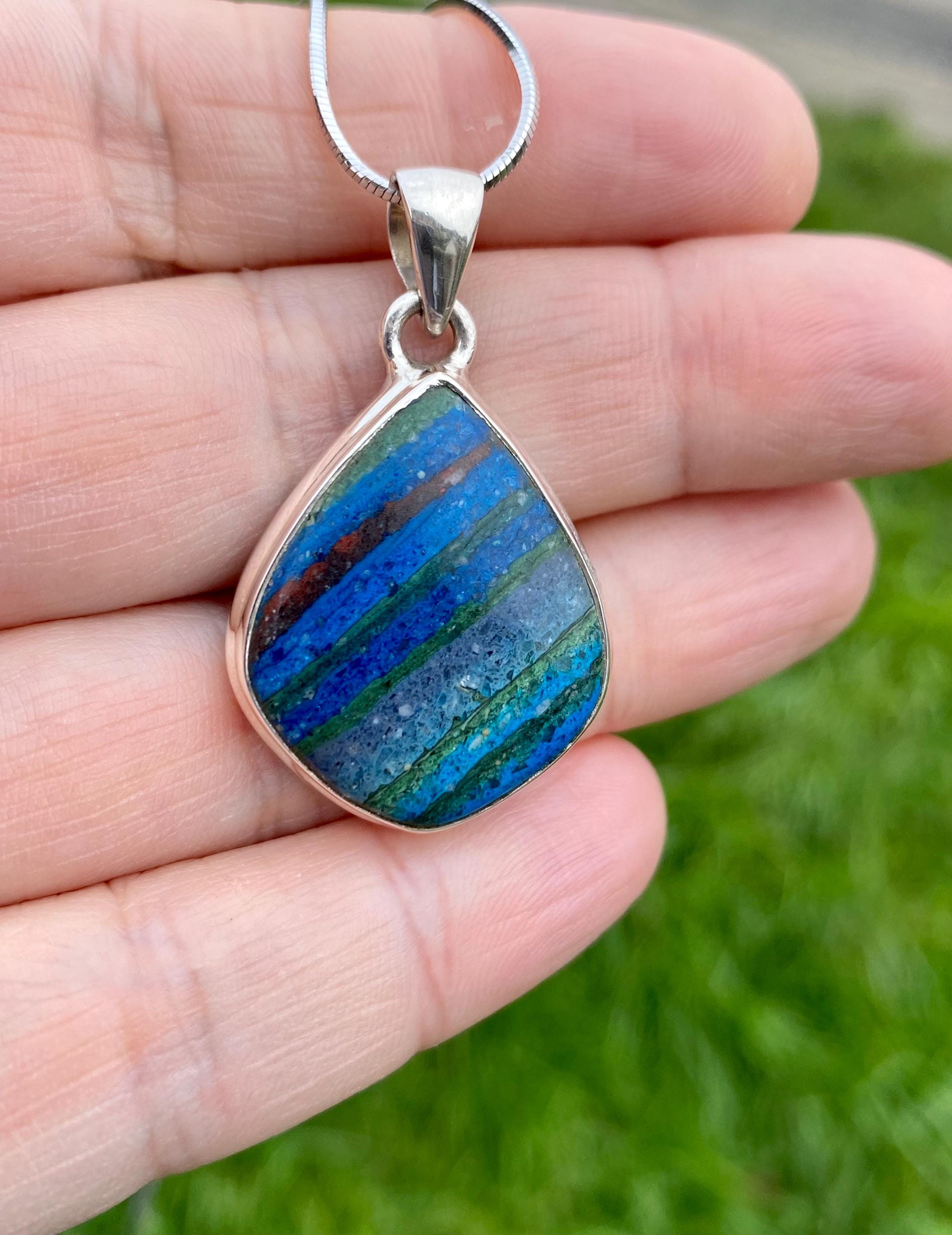 Rainbow Calsilica Sterling Silver Pendant: Teardrop Volcanic Rhyolite