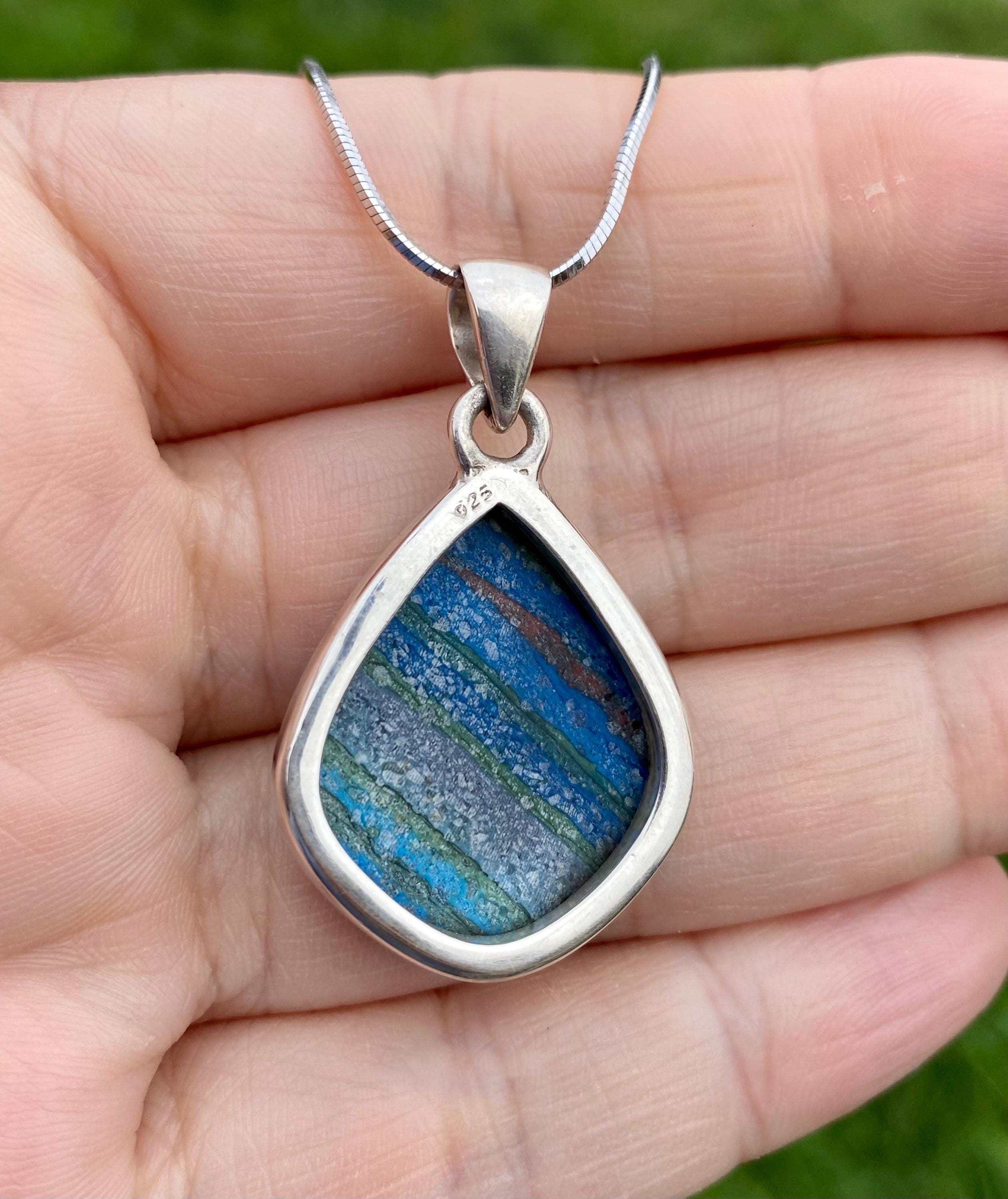 Rainbow Calsilica and Silver Pendant (UV 1196)