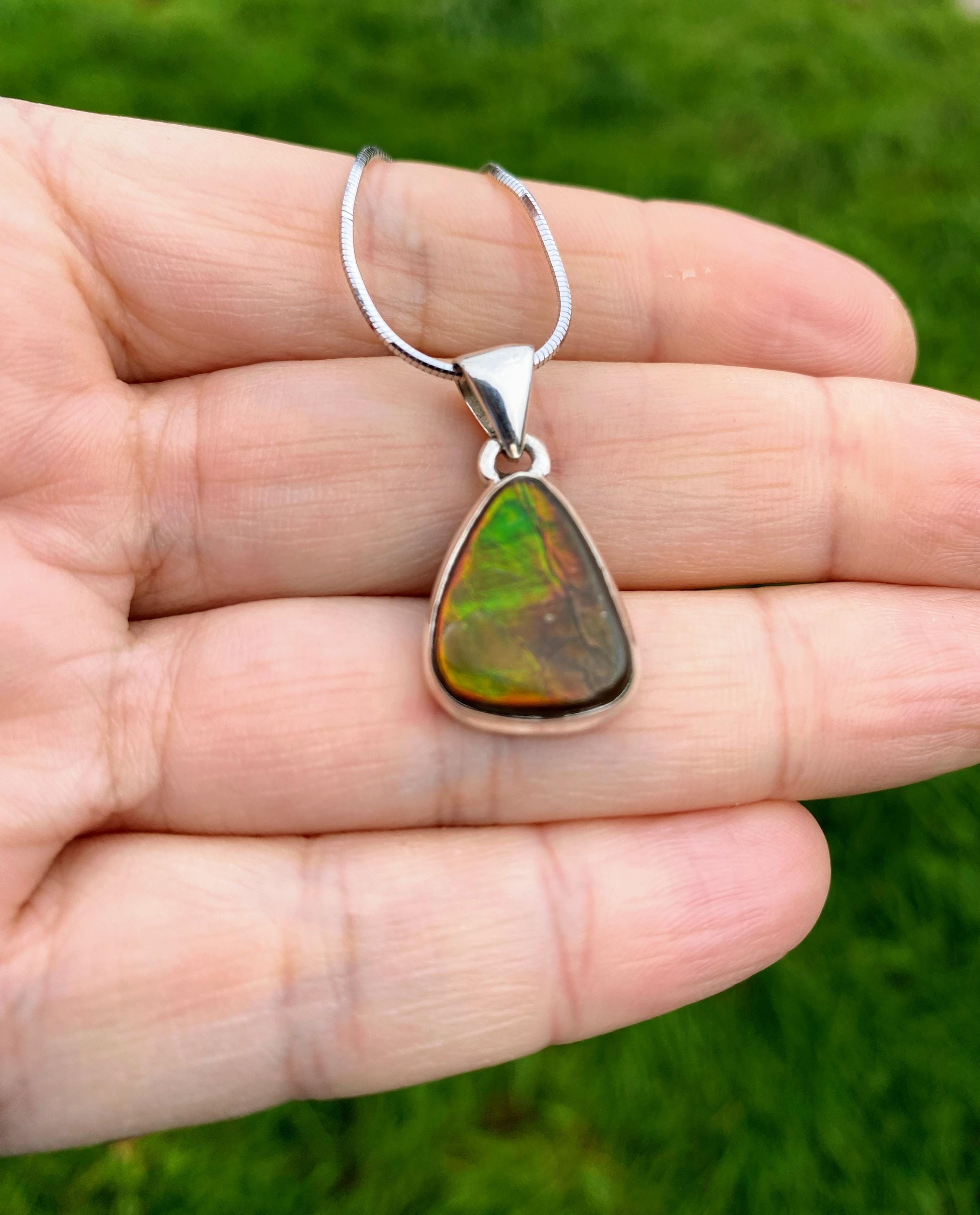 High Quality Ammolite and Silver Pendant