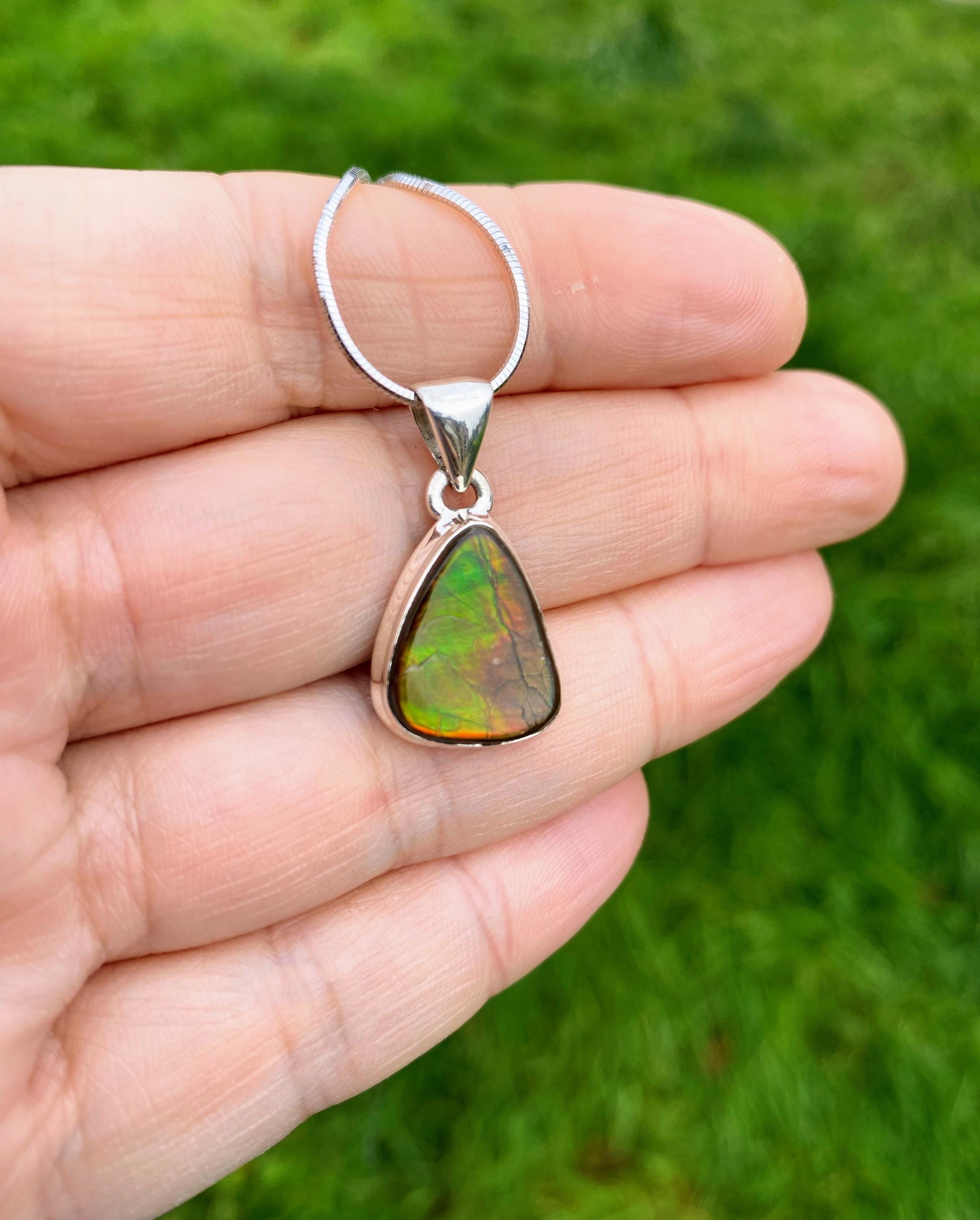 High Quality Ammolite and Silver Pendant
