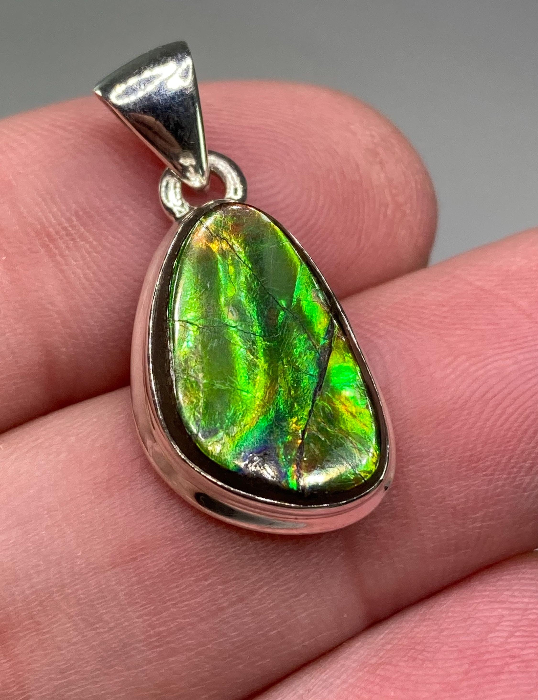 Iridescent Ammolite Pendant: 925 Sterling Silver, Alberta Gemstone