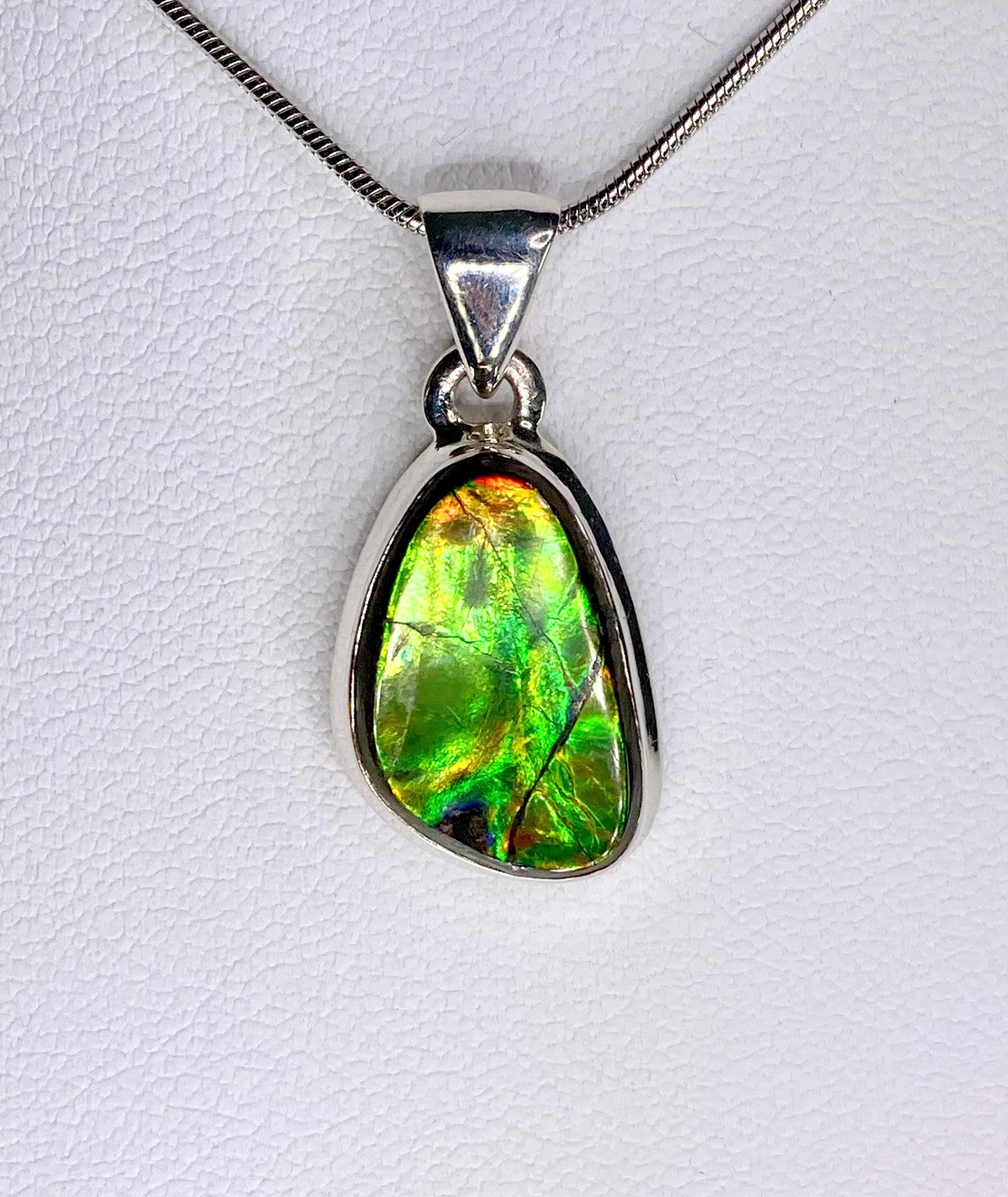 High Quality Ammolite and Silver Pendant