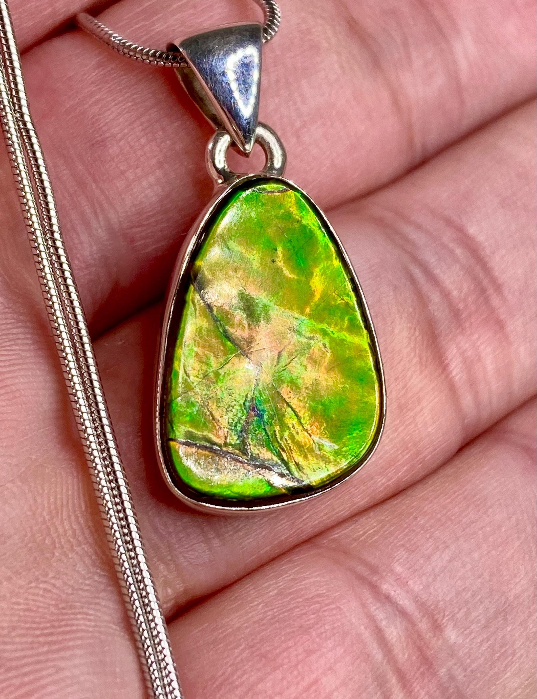 High Quality Ammolite and Silver Pendant