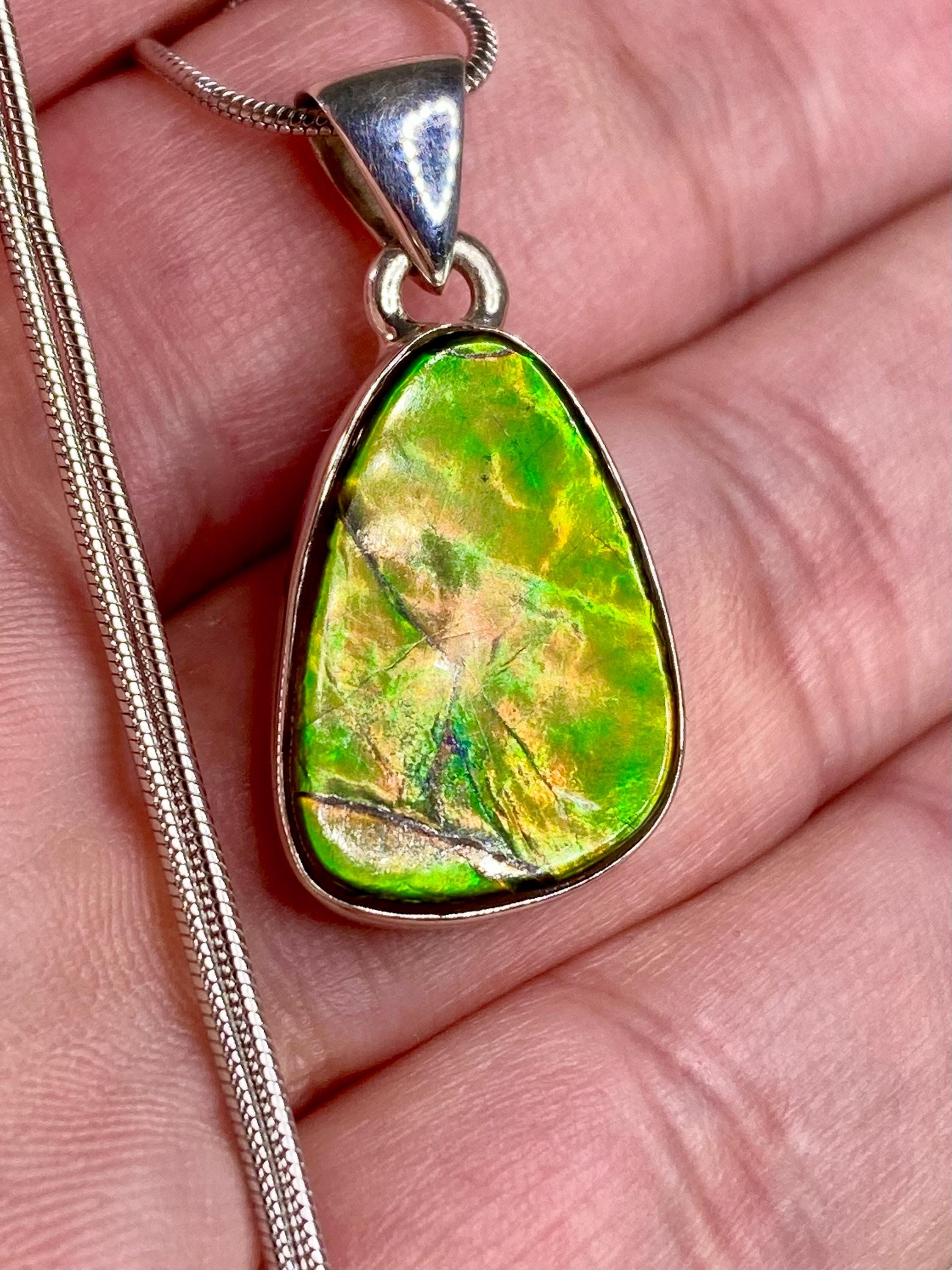 High Quality Ammolite and Silver Pendant