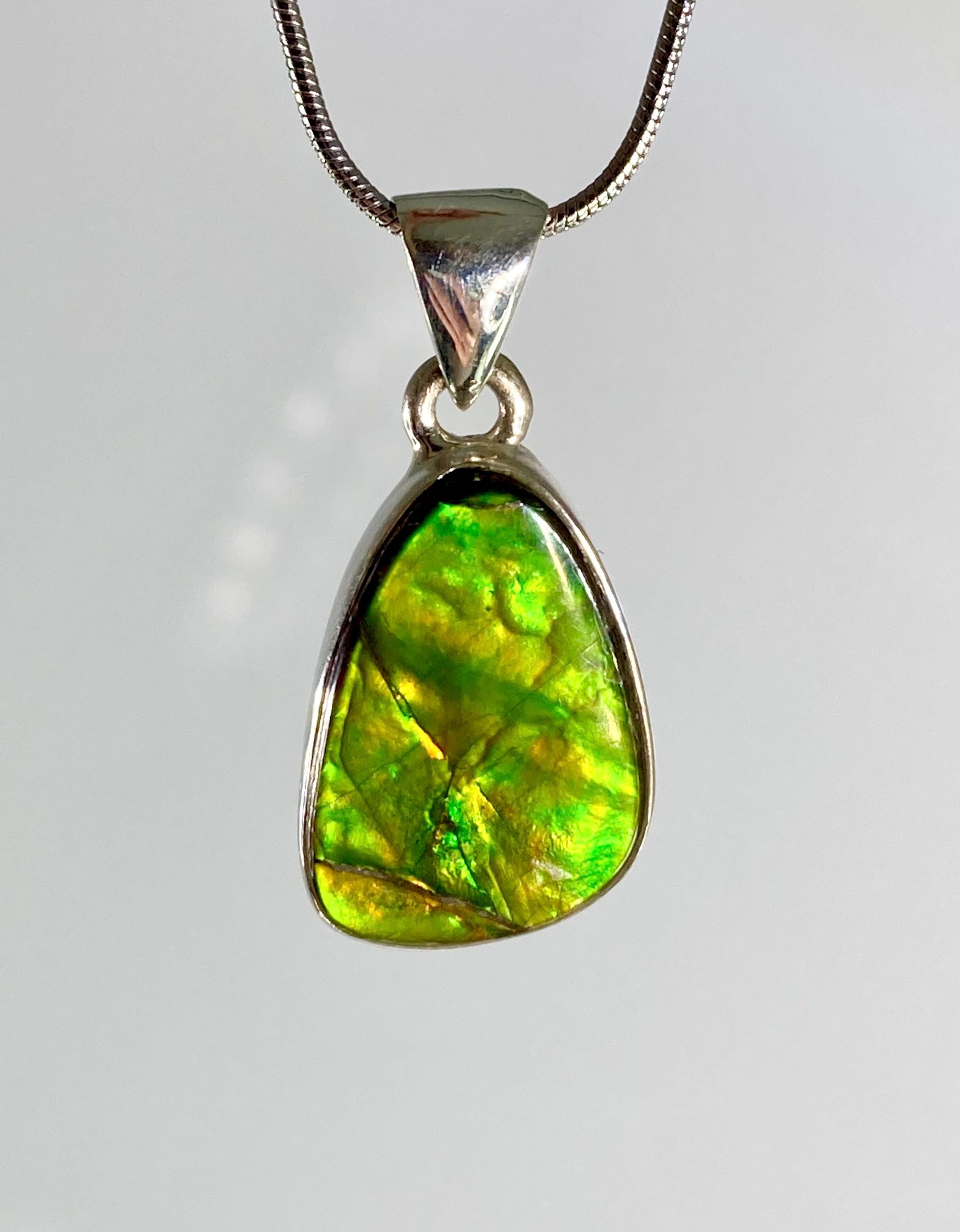 High Quality Ammolite and Silver Pendant
