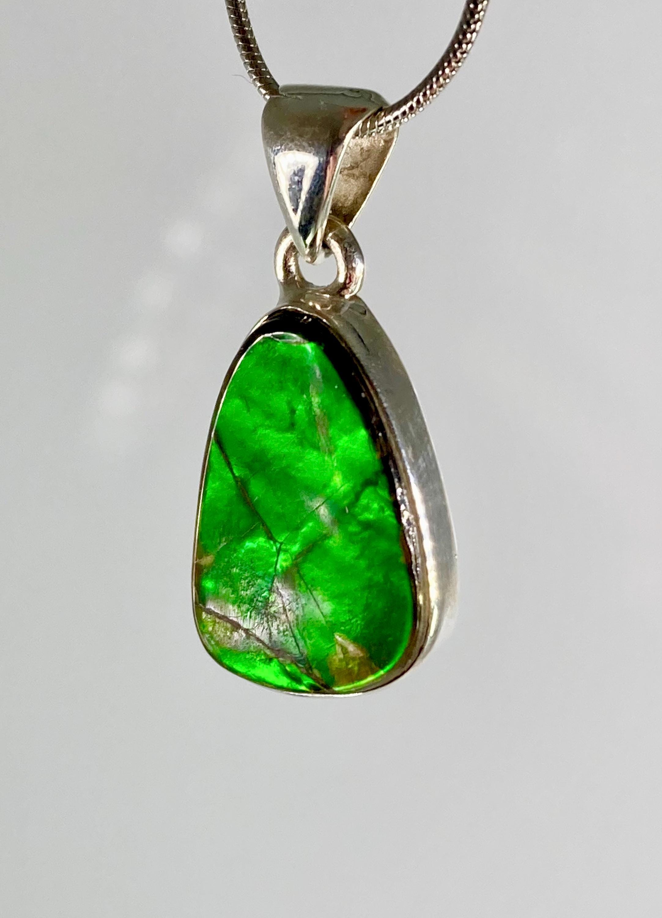 High Quality Ammolite and Silver Pendant